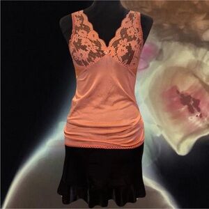 Lace Trim Orange and Black Sleeveless Top